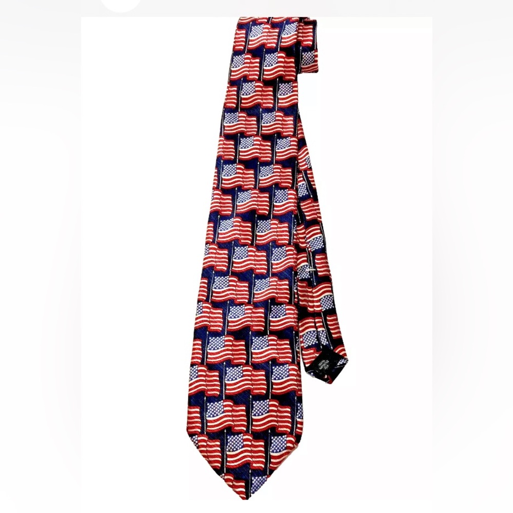 Vintage American Flag Tie Red Blue White American Traditions Silk made in USA